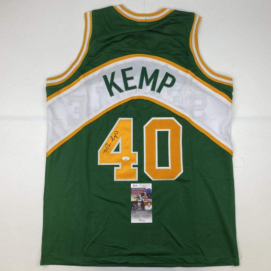 Autographed/Signed Shawn Kemp Seattle Green Basketball Jersey JSA COA - Sport Cards