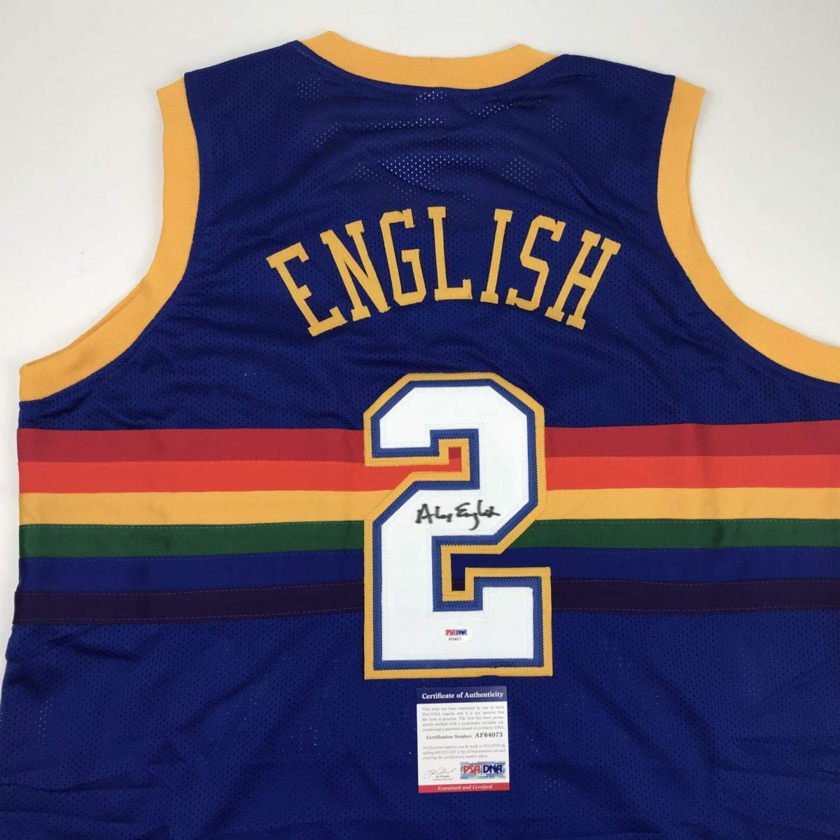 Autographed/Signed Alex English Denver Blue Basketball Jersey PSA/DNA COA - Sport Cards
