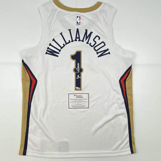 Autographed/Signed Zion Williamson New Orleans Pelicans White Swingman Nike Basketball Jersey Fanatics COA - Sport Cards
