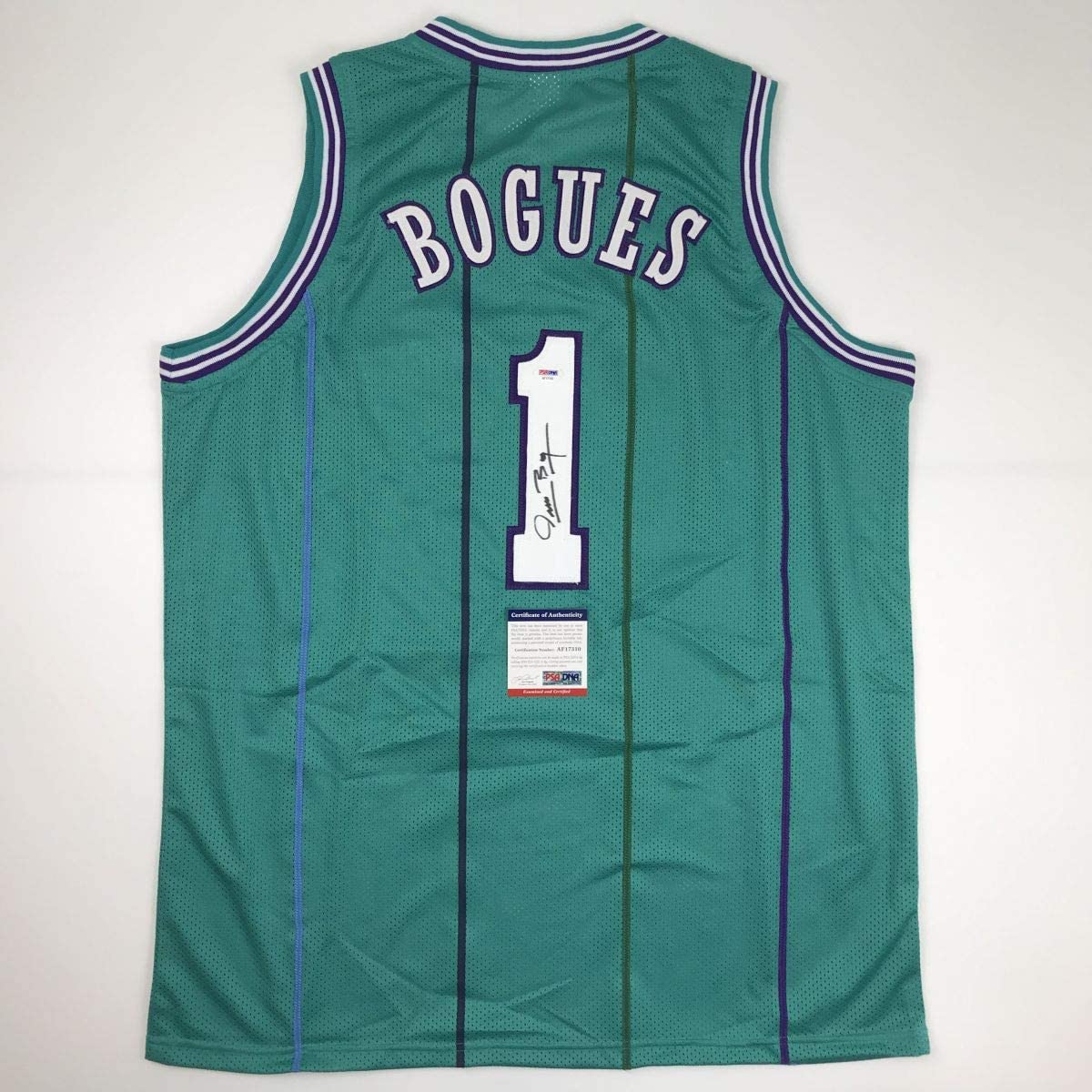 Autographed/Signed Muggsy Bogues Charlotte Teal Basketball Jersey PSA/DNA COA - Sport Cards