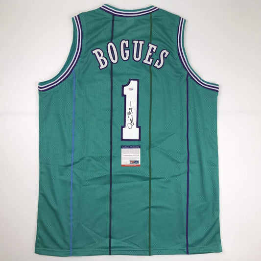 Autographed/Signed Muggsy Bogues Charlotte Teal Basketball Jersey PSA/DNA COA - Sport Cards