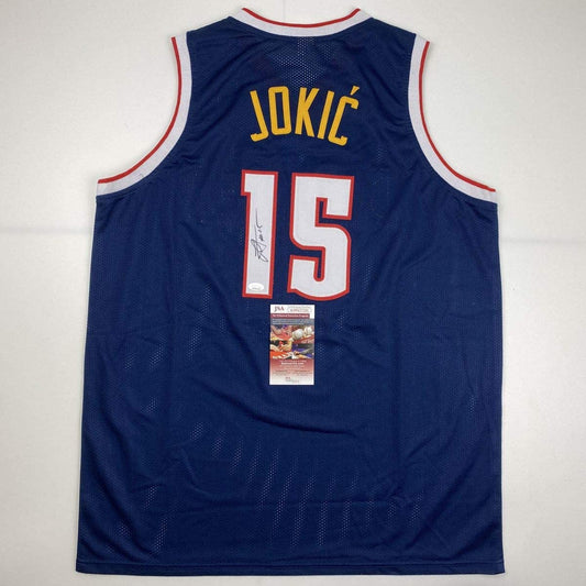Autographed/Signed Nikola Jokic Denver Dark Blue Basketball Jersey JSA COA - Sport Cards
