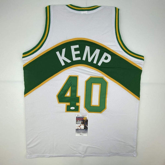 Autographed/Signed Shawn Kemp Seattle White Basketball Jersey JSA COA - Sport Cards