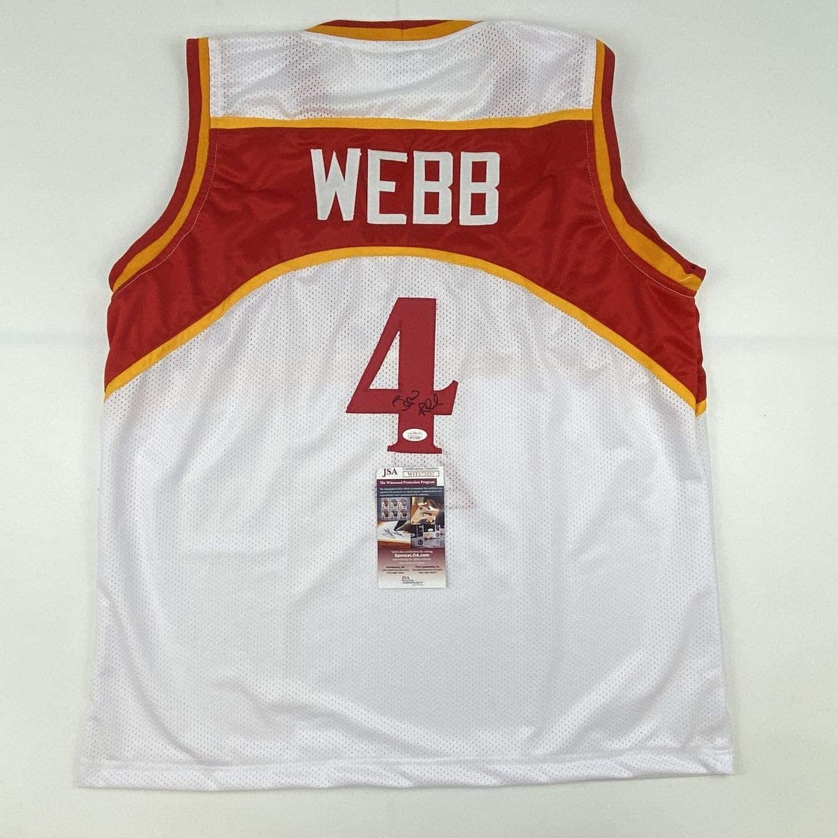 Autographed/Signed Spud Webb Atlanta White Basketball Jersey JSA COA - Sport Cards