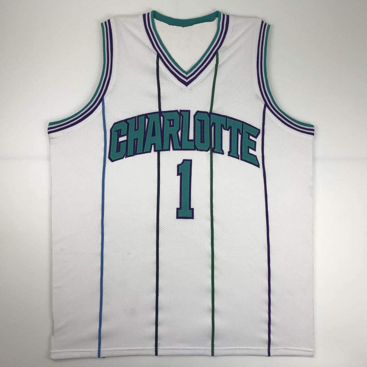 Autographed/Signed Muggsy Bogues Charlotte White Basketball Jersey PSA/DNA COA - Sport Cards