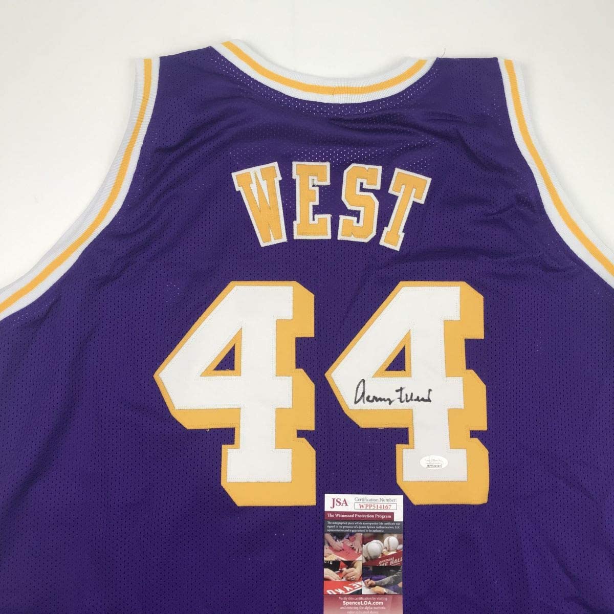 Autographed/Signed Jerry West Los Angeles LA Purple Basketball Jersey JSA COA - Sport Cards