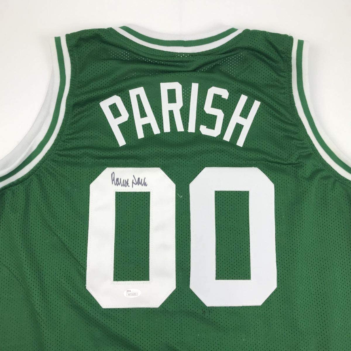 Autographed/Signed Robert Parish Boston Green Basketball Jersey JSA COA Holo Only - Sport Cards