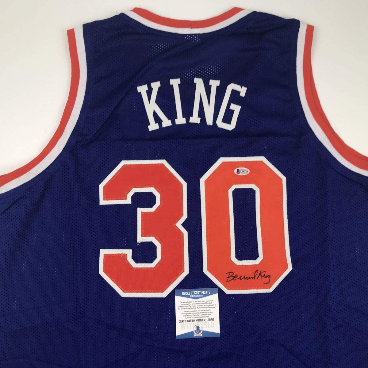 Autographed/Signed Bernard King New York Blue Basketball Jersey Beckett BAS COA - Sport Cards
