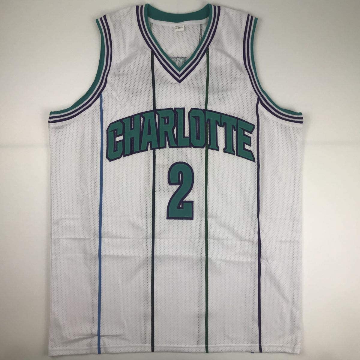 Autographed/Signed Larry Johnson Charlotte White Basketball Jersey PSA/DNA COA - Sport Cards