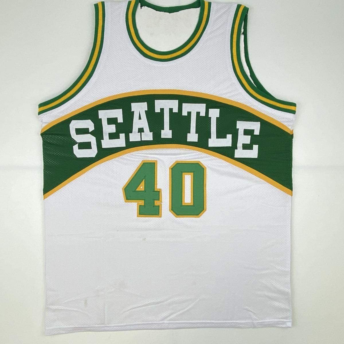Autographed/Signed Shawn Kemp Seattle White Basketball Jersey JSA COA - Sport Cards