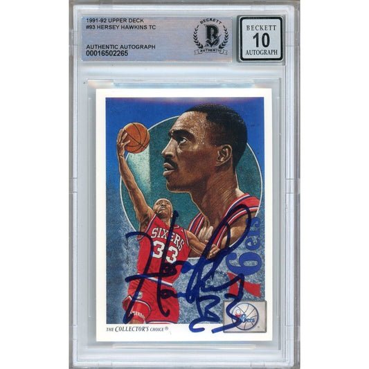 1991-92 Upper Deck #93 — Hersey Hawkins 76ers Autographed Trading Card — Beckett Authentication