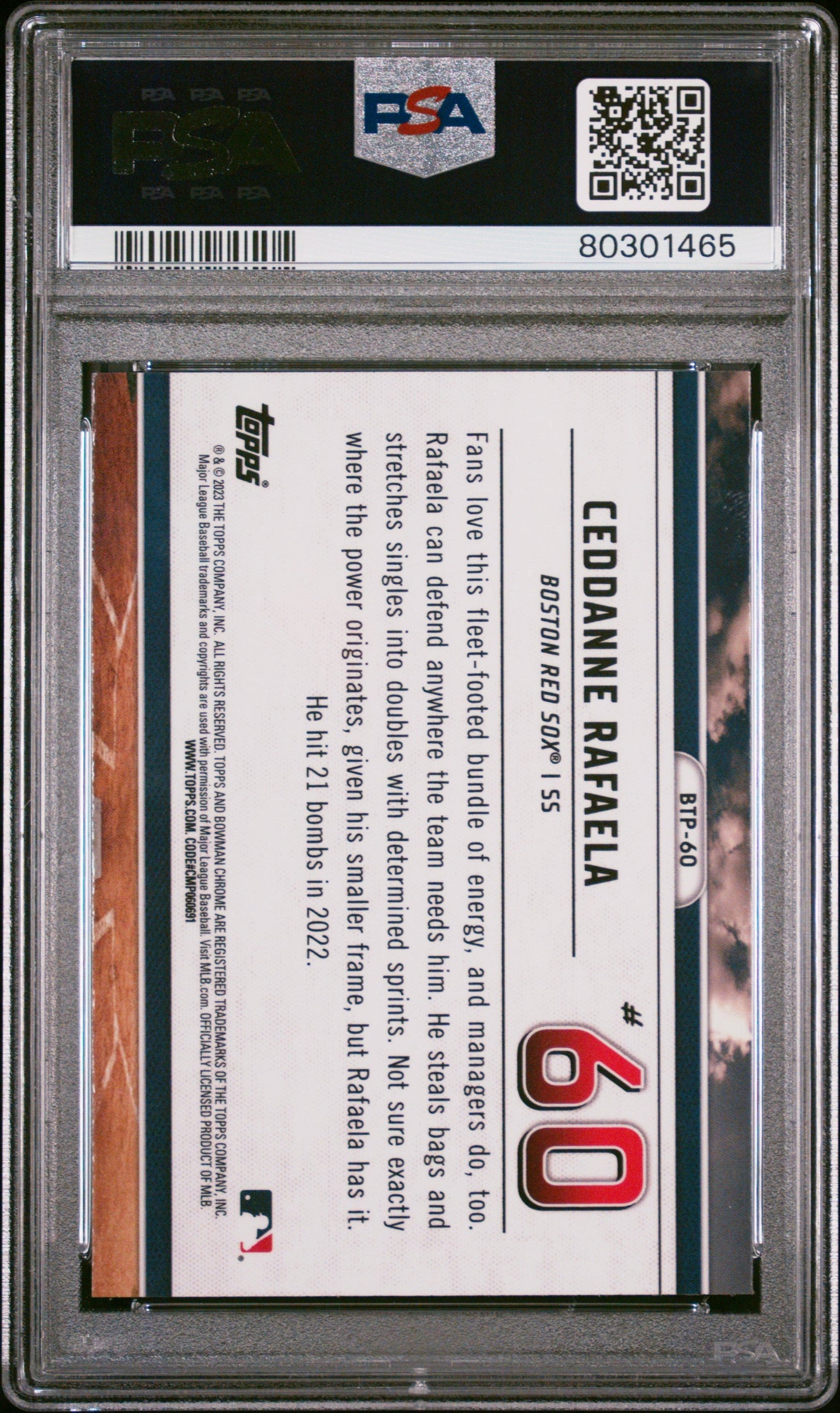 Graded 2023 Topps Bowman Ceddanne Rafaela #BTP60 Scouts Top 100 Rookie RC Baseball Card PSA 10 Gem Mint