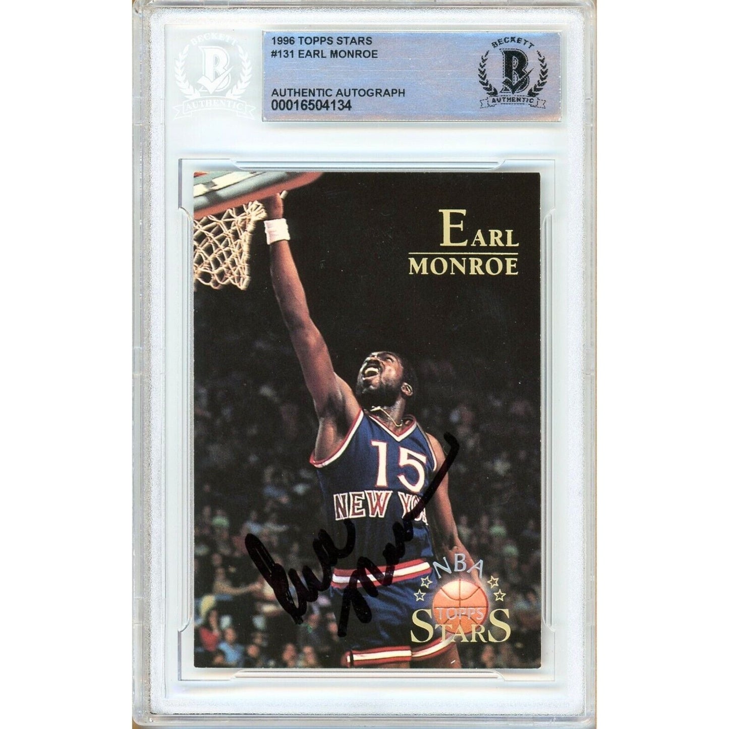1996 Topps Stars #131 — Earl Monroe New York Knicks Autographed Trading Card — Beckett Authentication