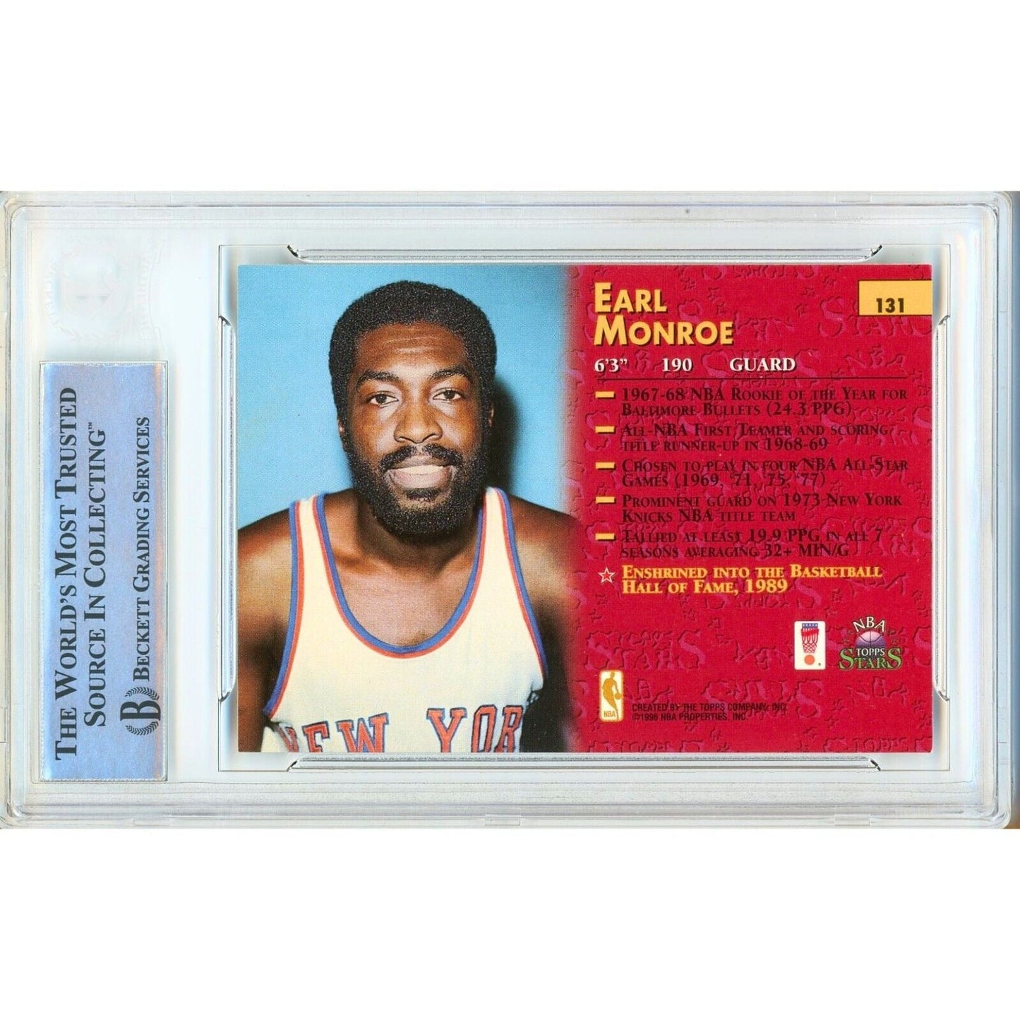 1996 Topps Stars #131 — Earl Monroe New York Knicks Autographed Trading Card — Beckett Authentication
