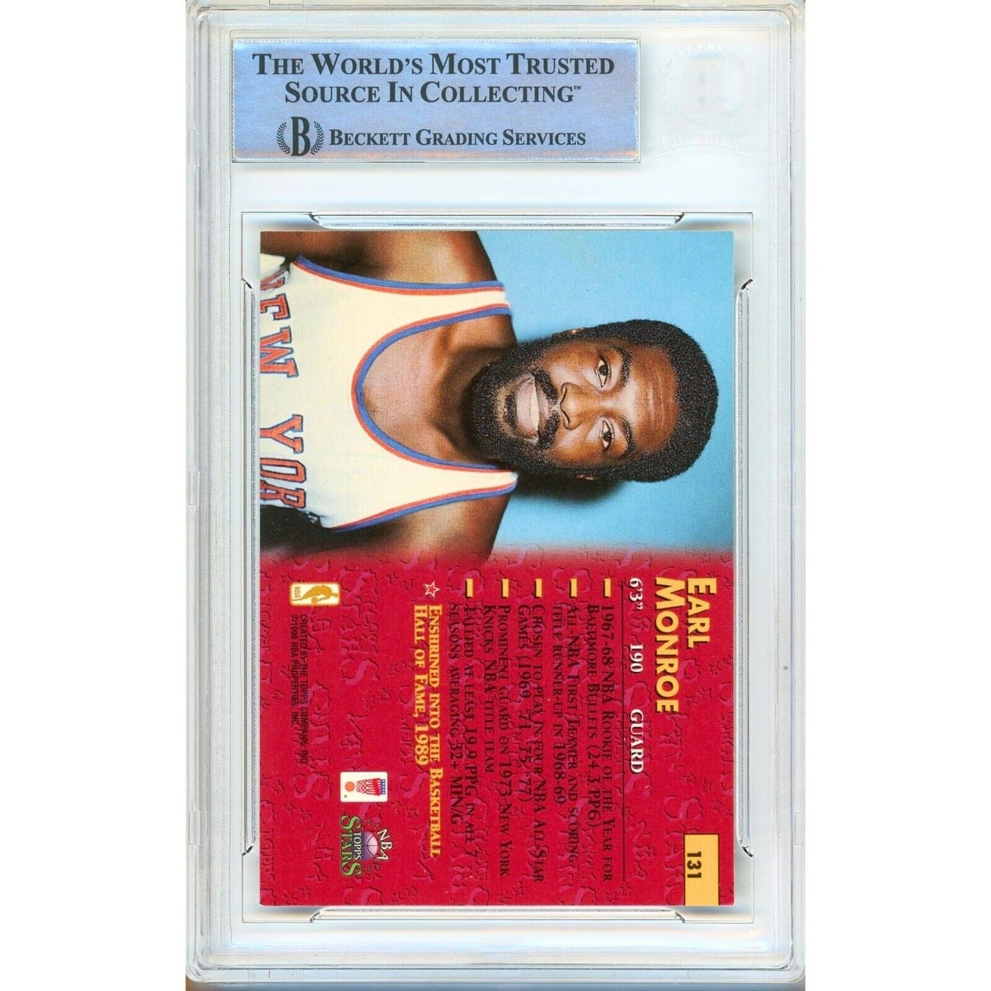 1996 Topps Stars #131 — Earl Monroe New York Knicks Autographed Trading Card — Beckett Authentication