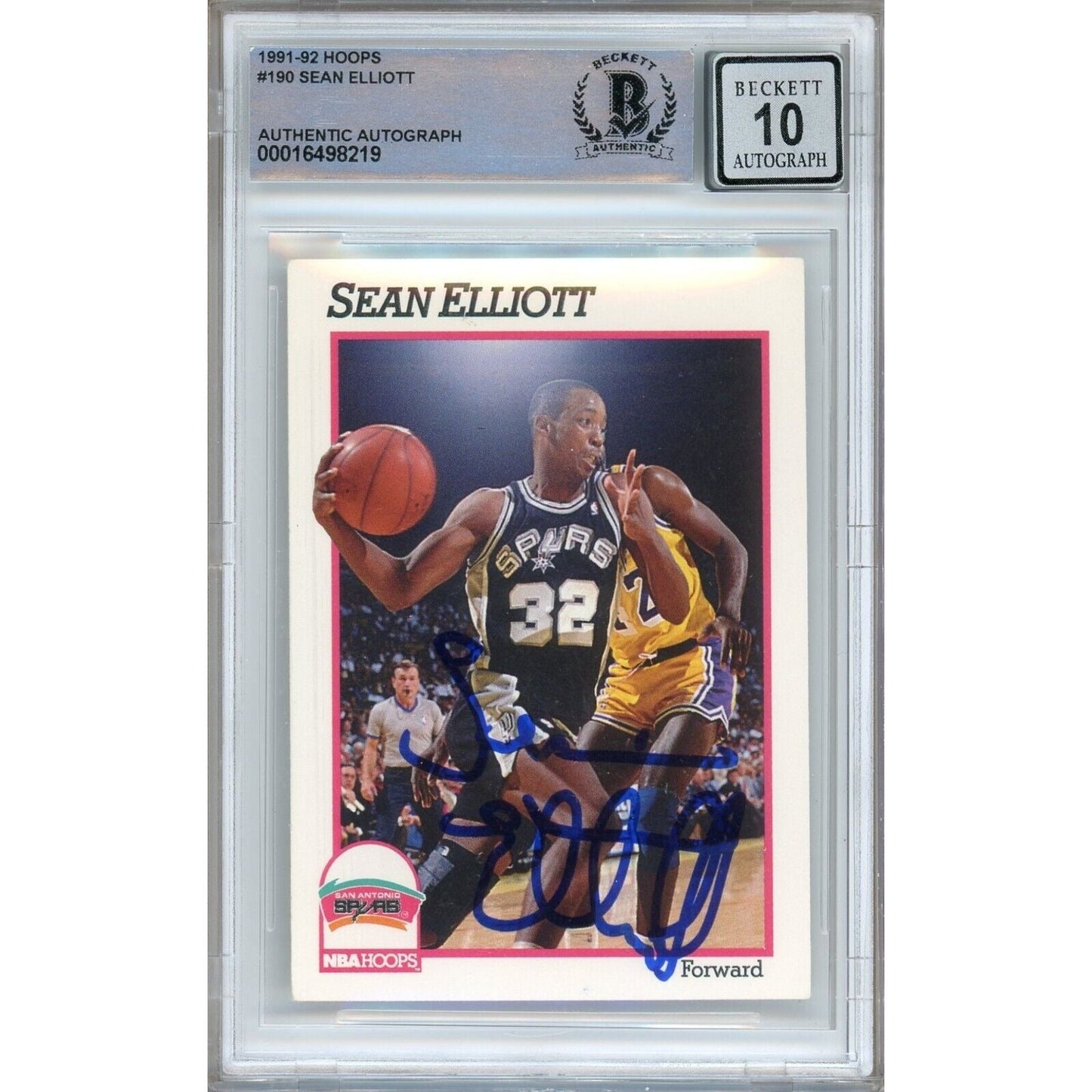 Sean Elliott San Antonio Spurs Signed 1991-92 NBA Hoops Card BGS Auto-10 Graded Slab
