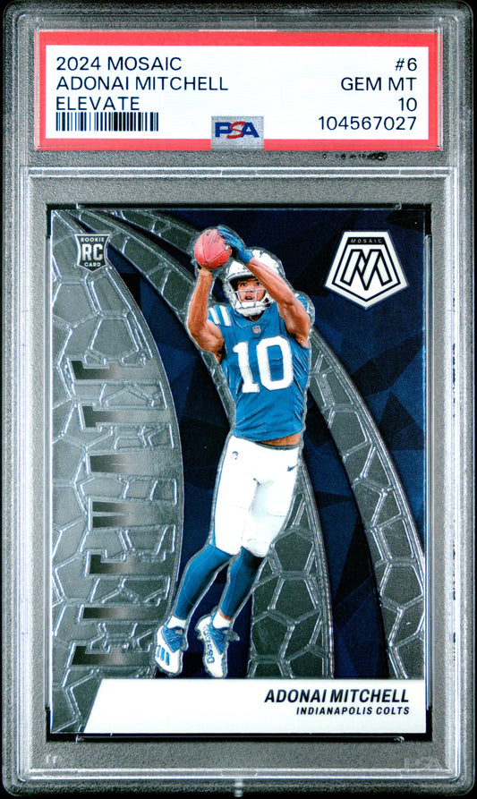 Graded 2024 Panini Mosaic Adonai Mitchell #6 Elevate Rookie RC Football Card PSA 10 Gem Mint