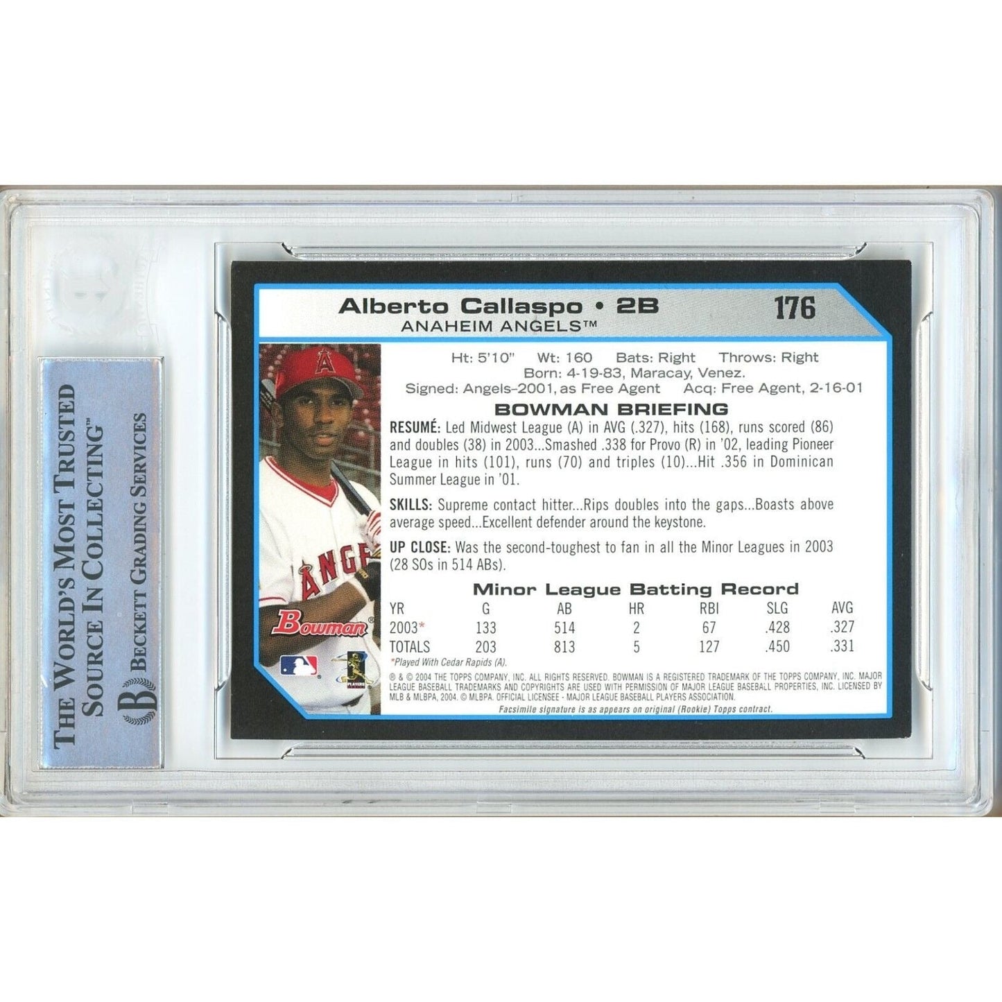 2004 Bowman #176 — Alberto Callaspo Los Angeles Angels Autographed Trading Card — Beckett Authentication