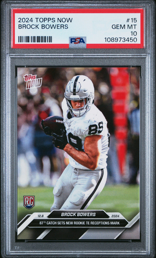 Graded 2024 Topps Now Brock Bowers #15 Rookie RC Football Card PSA 10 Gem Mint - Sport Cards