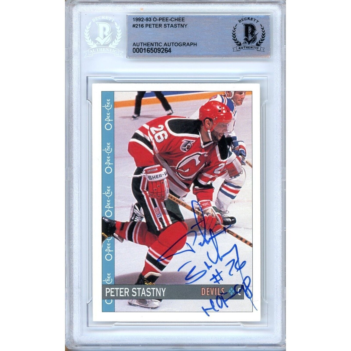 Peter Stastny New Jersey Devils Signed 1992-93 O-Pee-Chee Card Beckett Auth Auto Slab
