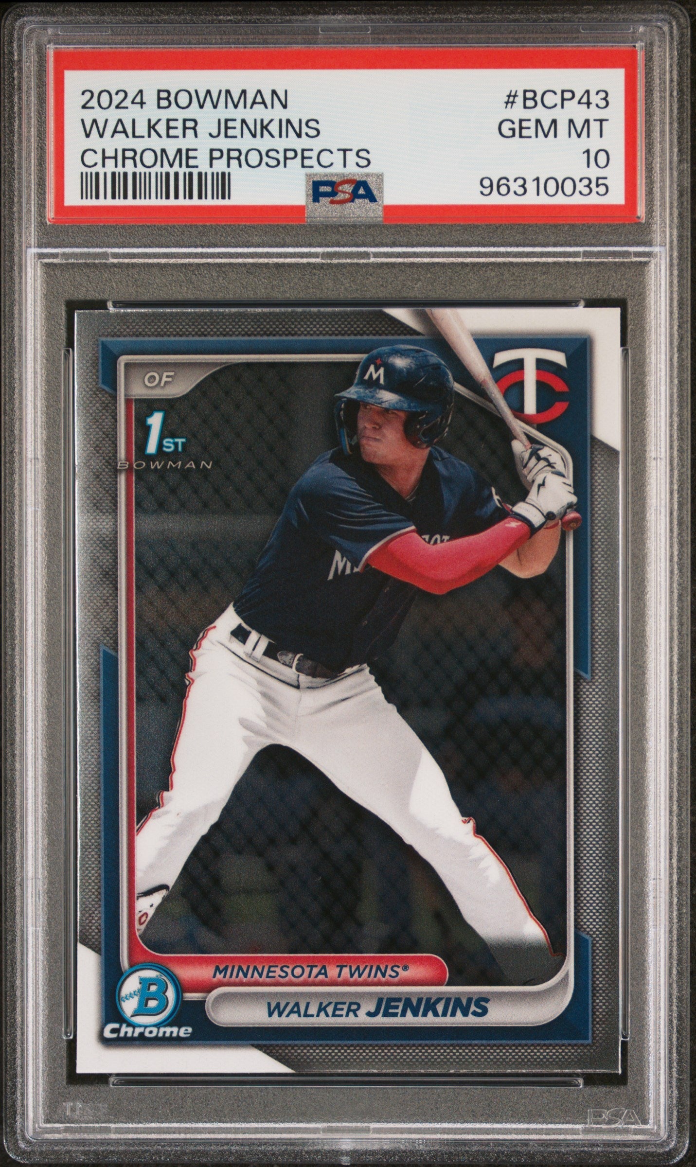 Graded 2024 Topps Bowman Walker Jenkins #BCP43 Chrome Prospects Rookie RC Baseball Card PSA 10 Gem Mint