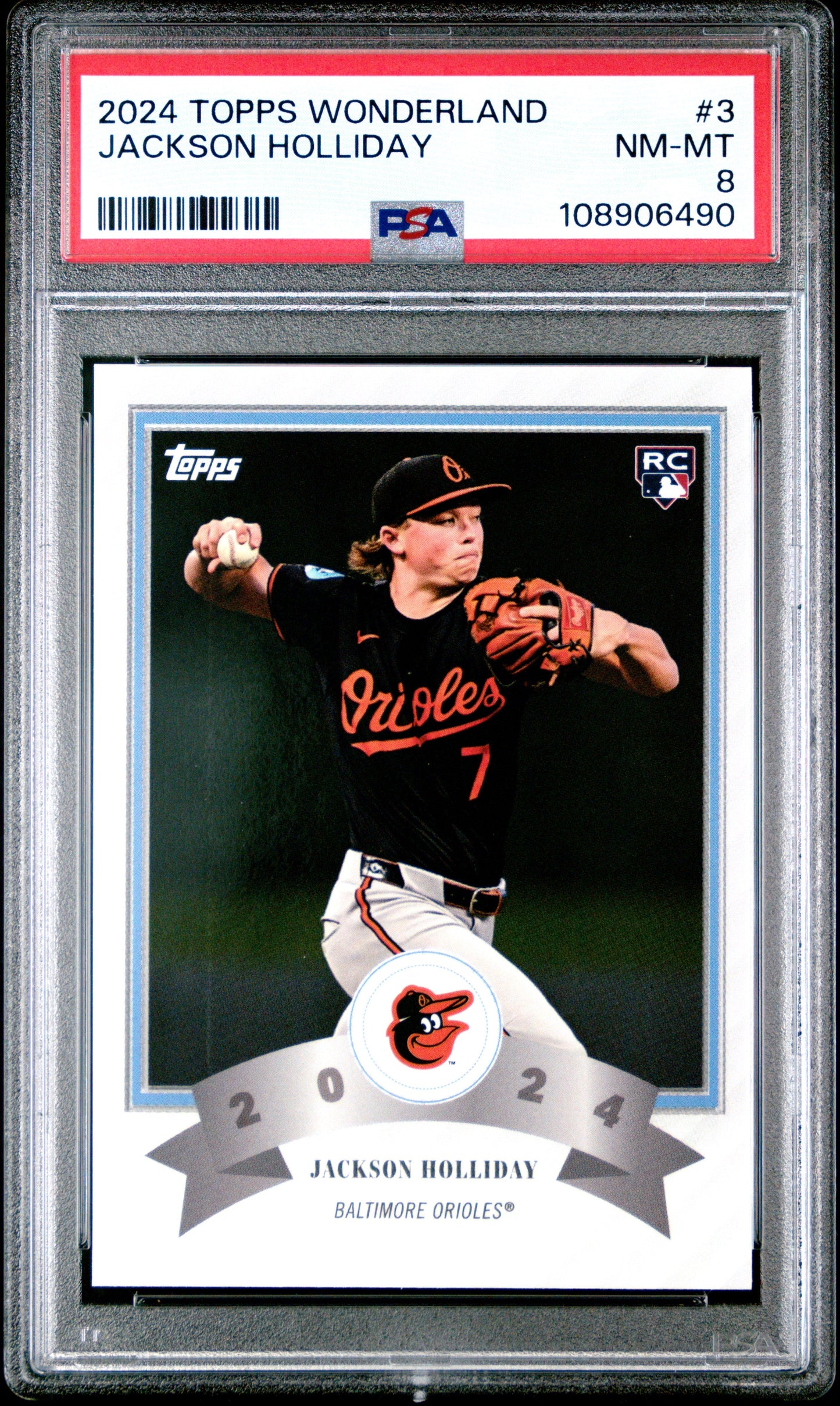 Graded 2024 Topps Wonderland Jackson Holliday #3 Rookie RC Baseball Card PSA 8 Near Mint