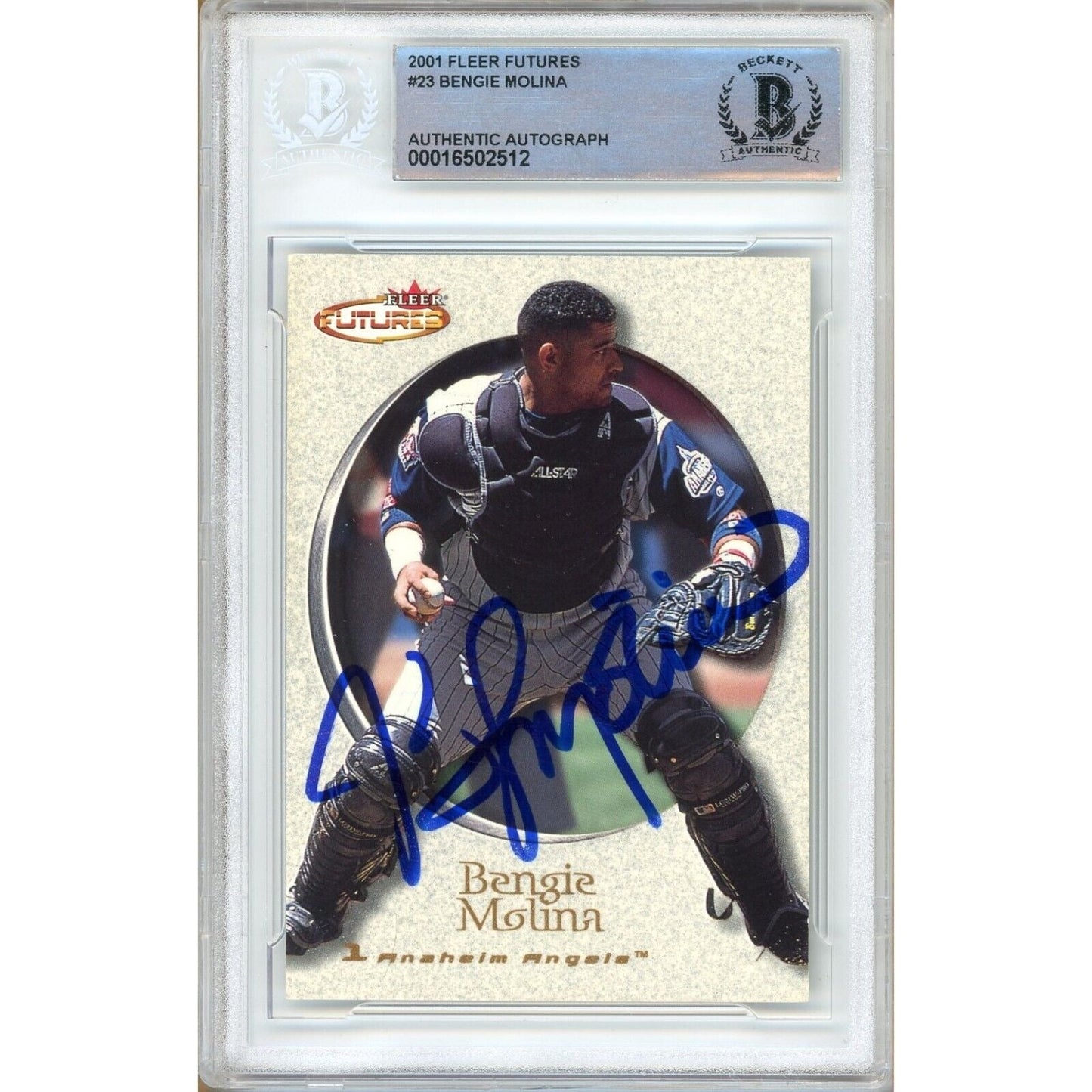 2001 Fleer Futures #23 — Bengie Molina LA Angels Autographed Trading Card — Beckett Authentication