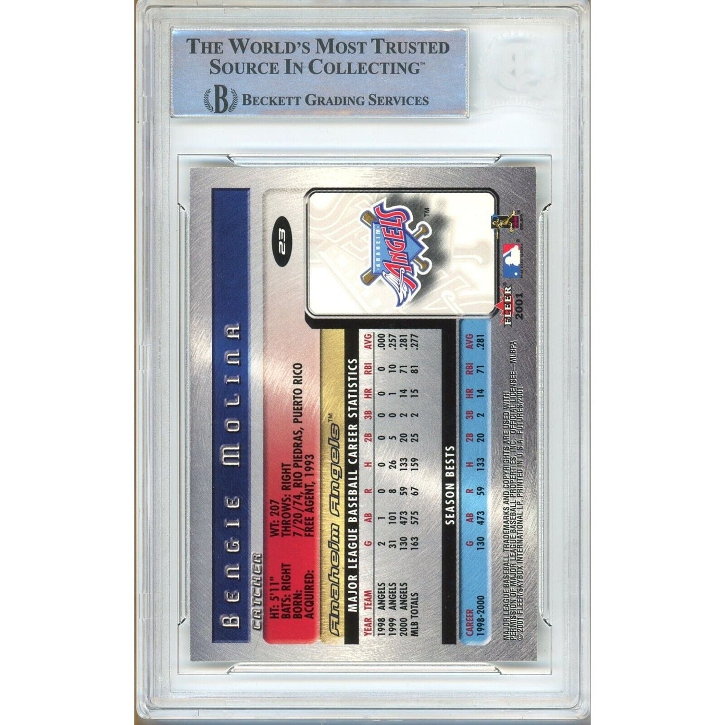 2001 Fleer Futures #23 — Bengie Molina LA Angels Autographed Trading Card — Beckett Authentication
