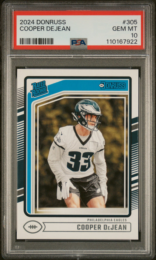 Graded 2024 Panini Donruss Cooper DeJean #305 Rookie RC Football Card PSA 10 Gem Mint - Sport Cards