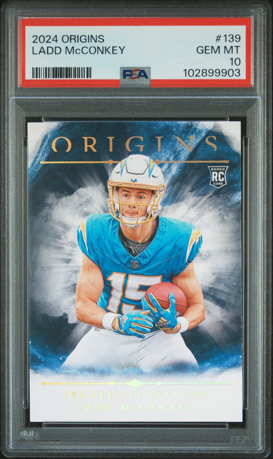 Graded 2024 Panini Origins Ladd McConkey #139 Rookie RC Football Card PSA 10 Gem Mint