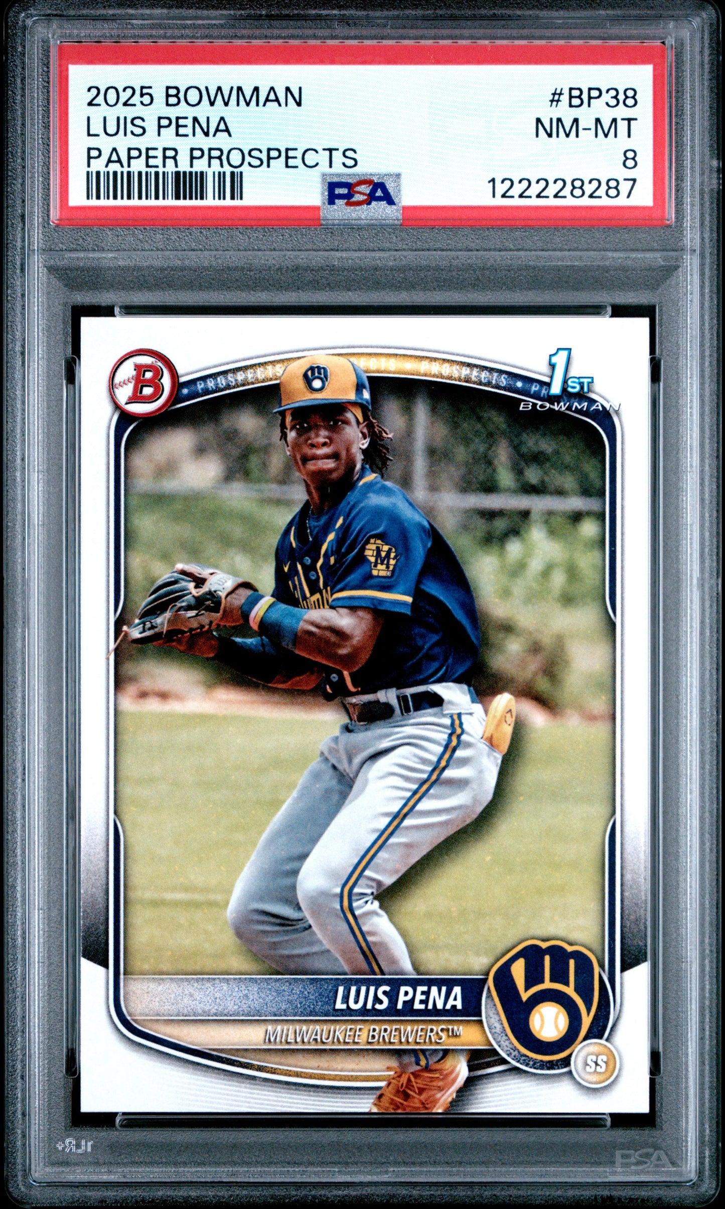 Graded 2025 Topps Bowman Luis Pena #BP38 Paper Prospects Rookie RC Baseball Card PSA 8 Near Mint