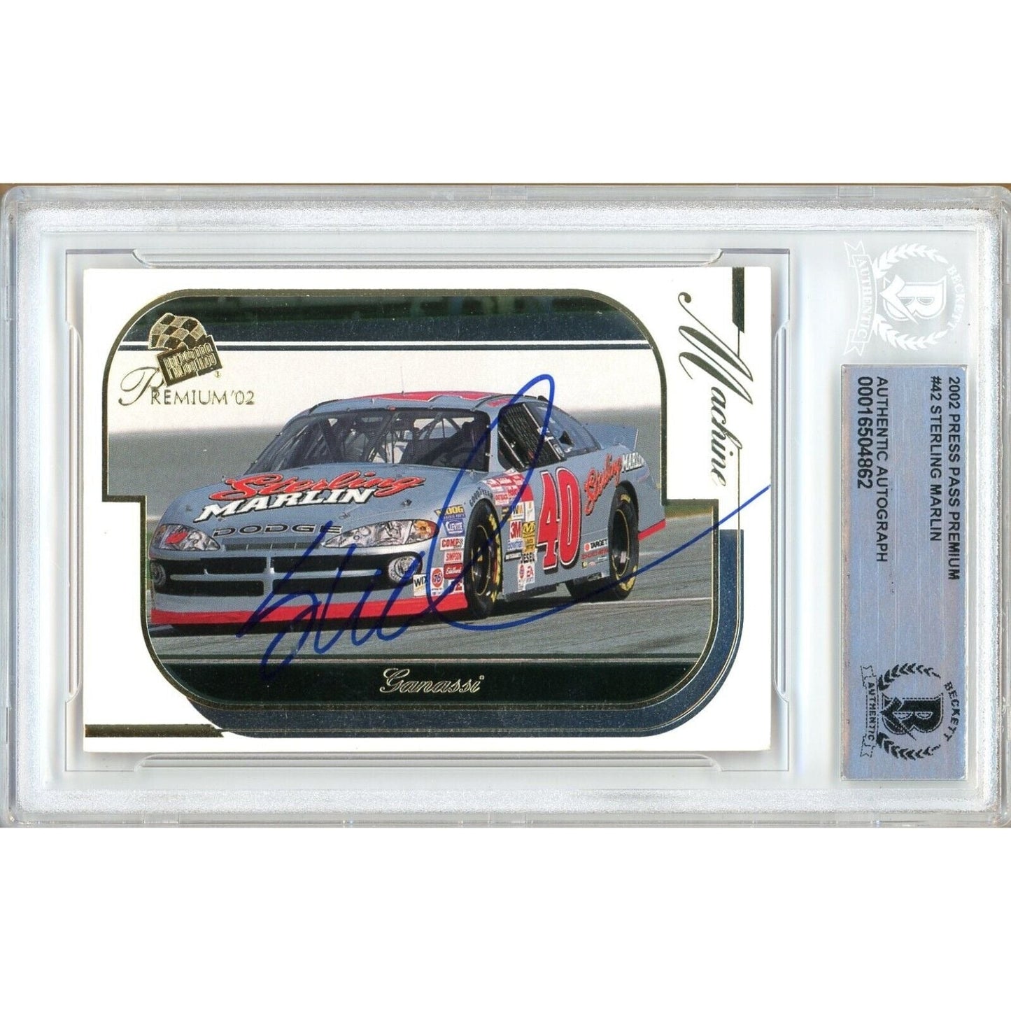 Sterling Marlin Signed 2002 Press Pass Premium Nascar Auto Racing Card Beckett Auth Slab