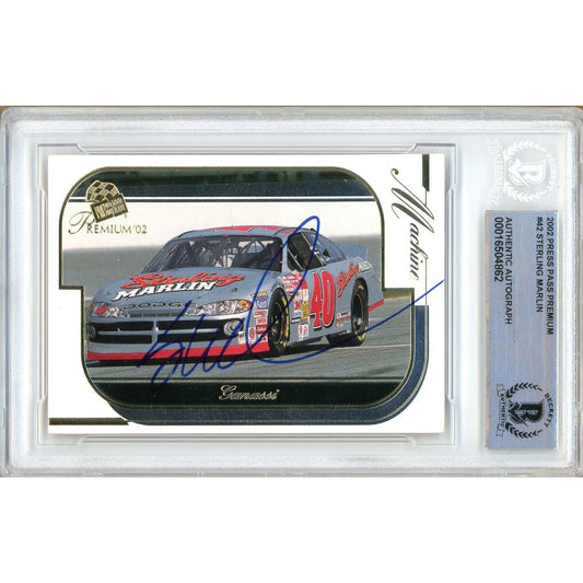 Sterling Marlin Signed 2002 Press Pass Premium Nascar Auto Racing Card Beckett Auth Slab