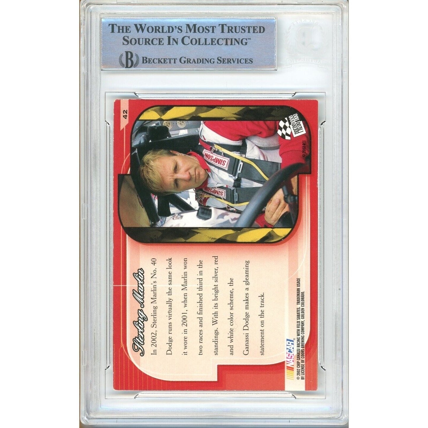 Sterling Marlin Signed 2002 Press Pass Premium Nascar Auto Racing Card Beckett Auth Slab