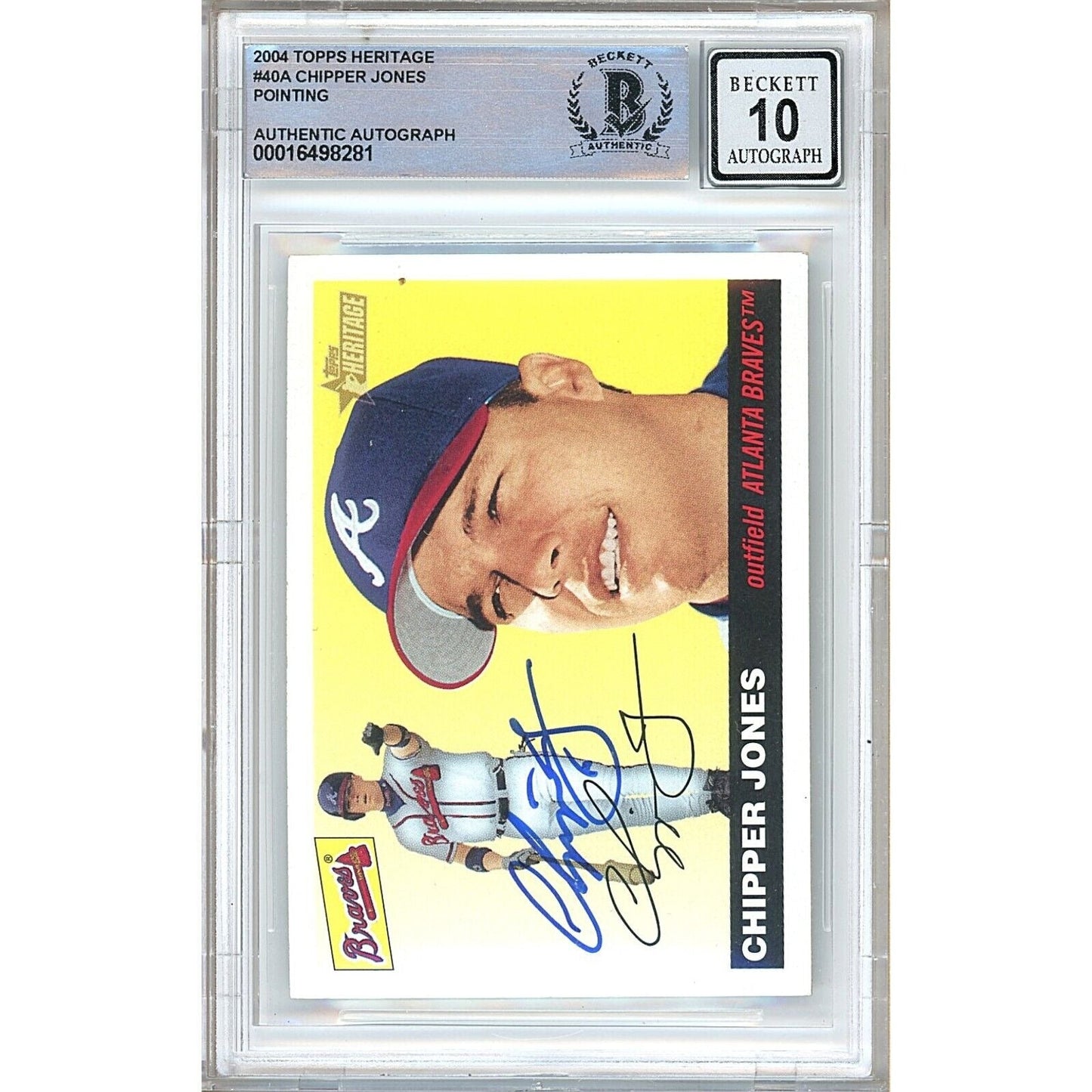 2004 Topps #40 — Chipper Jones Atlanta Braves Autographed Trading Card — Beckett Authentication