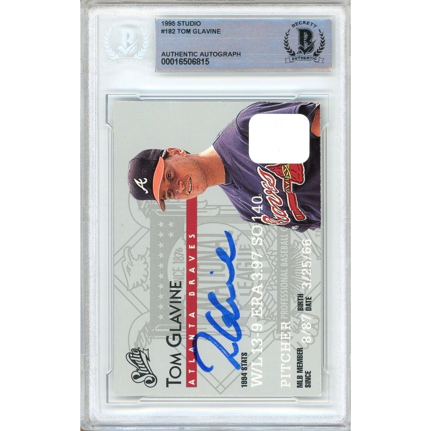 Tom Glavine Atlanta Braves Signed 1995 Studio Baseball Card Beckett Authentic Auto Slab