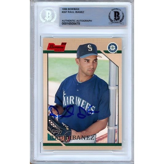 Raul Ibanez Seattle Mariners Signed 1996 Bowman Baseball Card Beckett Authentic Auto Slab