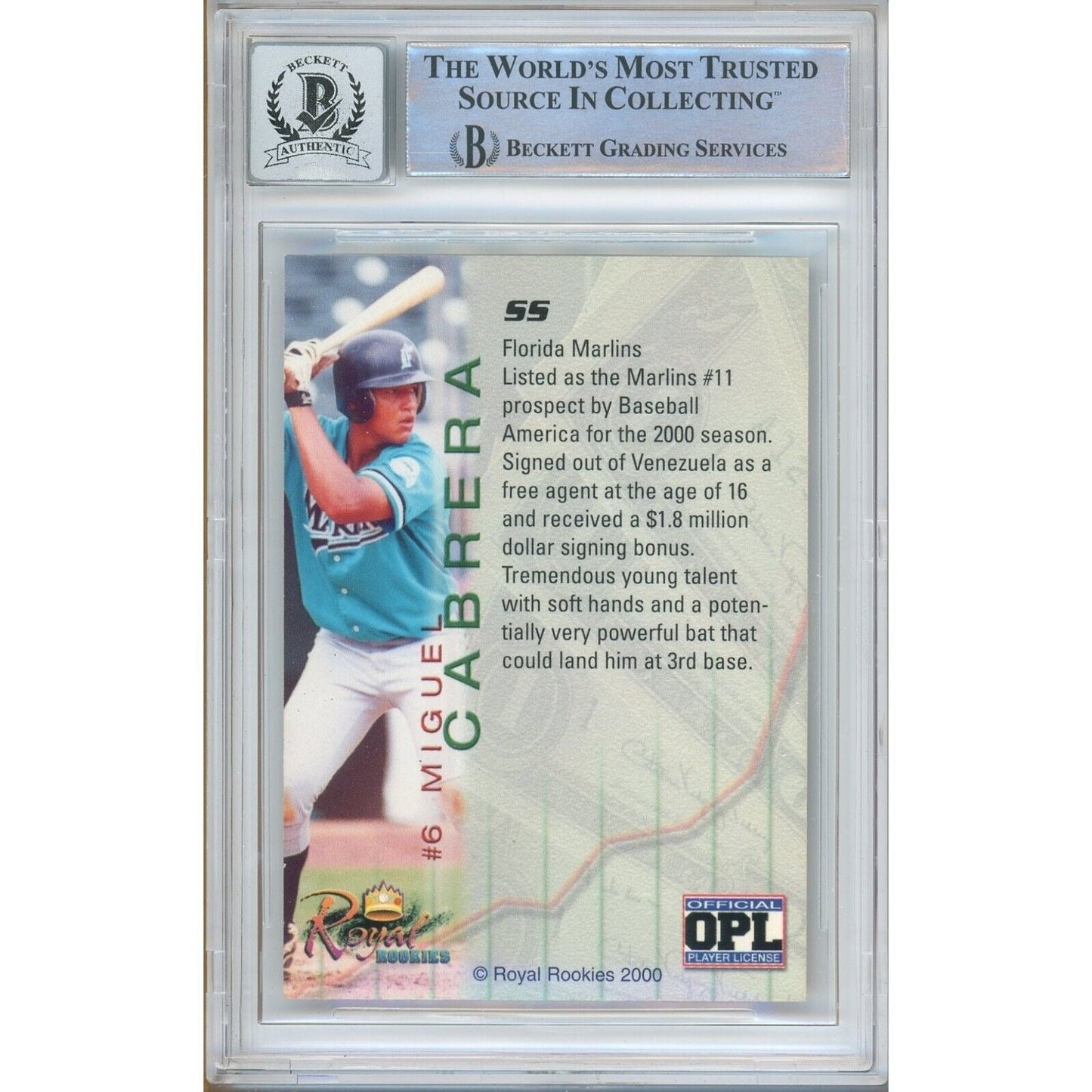 Miguel Cabrera Detroit Tigers Signed 2000 Royal Rookies Futures Card BGS Auto 10 Graded
