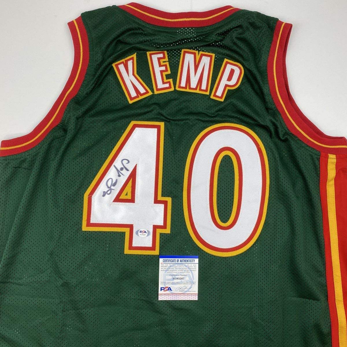 Autographed/Signed Shawn Kemp Seattle Dark Green Basketball Jersey PSA/DNA COA - Sport Cards