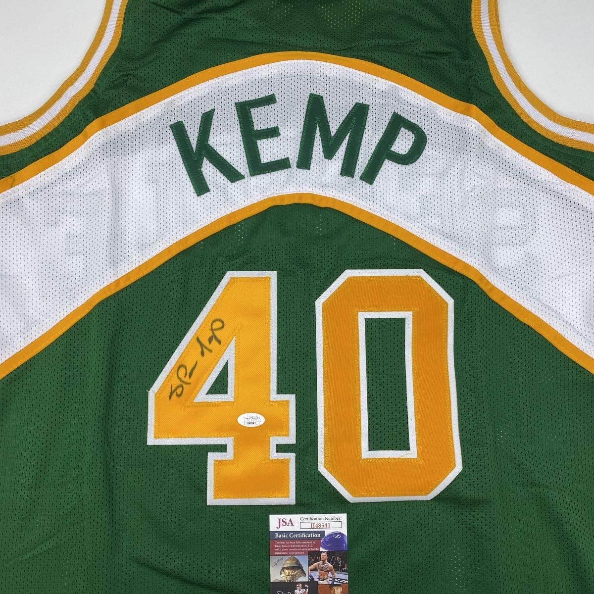 Autographed/Signed Shawn Kemp Seattle Green Basketball Jersey JSA COA - Sport Cards