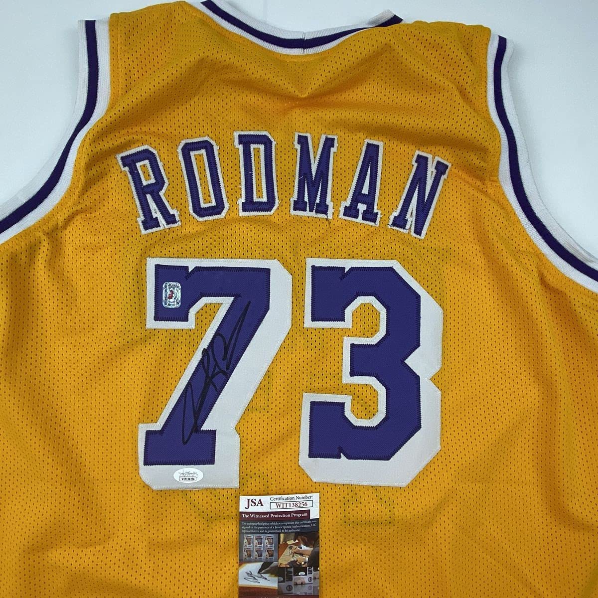 Autographed/Signed Dennis Rodman Los Angeles LA Yellow Basketball Jersey JSA COA #2 - Sport Cards