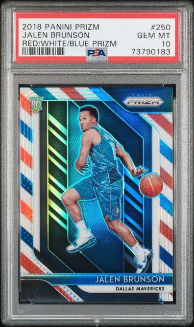 Graded 2018 Panini Prizm Jalen Brunson #250 Red/White/Blue Prizm Rookie RC Basketball Card PSA 10 Gem Mint - Sport Cards