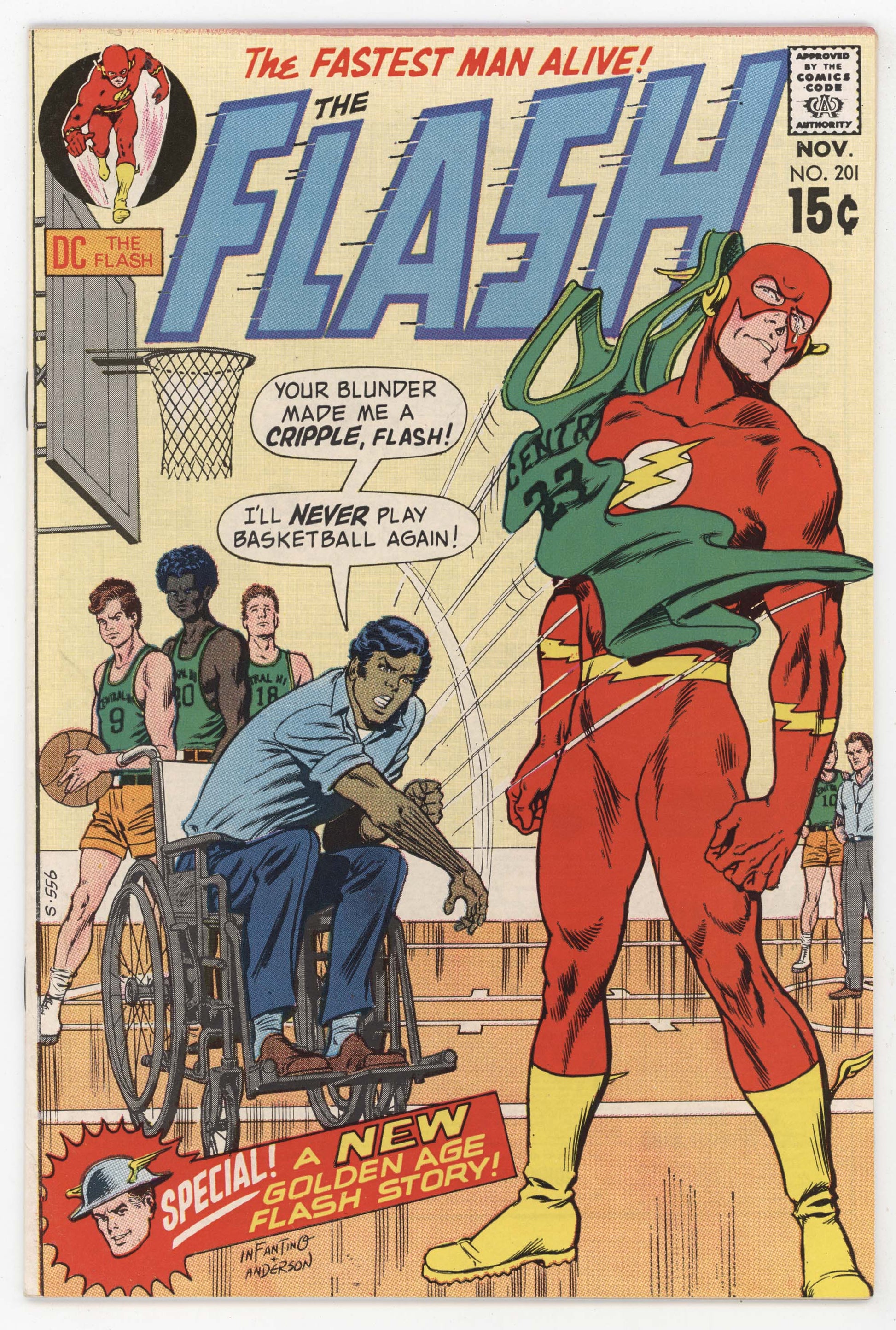 Flash 201 DC 1970 VF Carmine Infantino Basketball Jersey Wheelchair Golden Age - Sport Cards