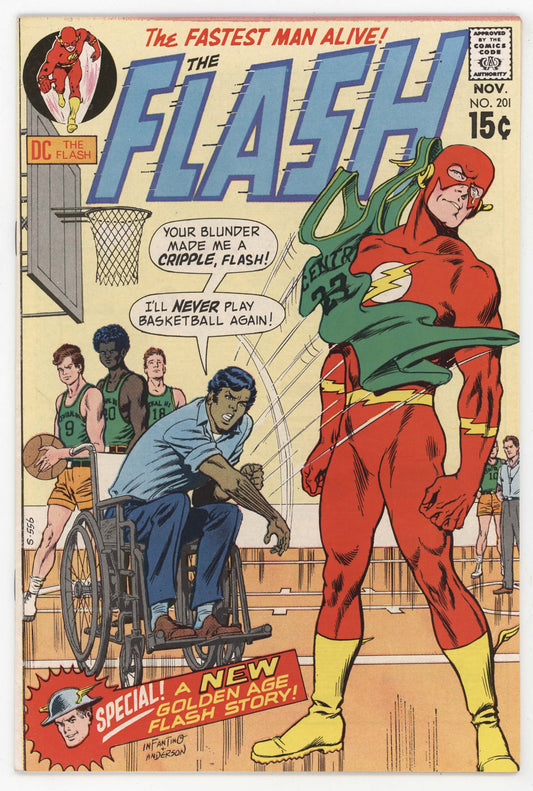 Flash 201 DC 1970 VF Carmine Infantino Basketball Jersey Wheelchair Golden Age - Sport Cards
