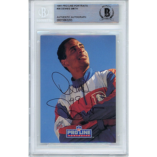 1991 Pro Line Portraits #13 — Dennis Smith Denver Broncos Autographed Trading Card — Beckett Authentication