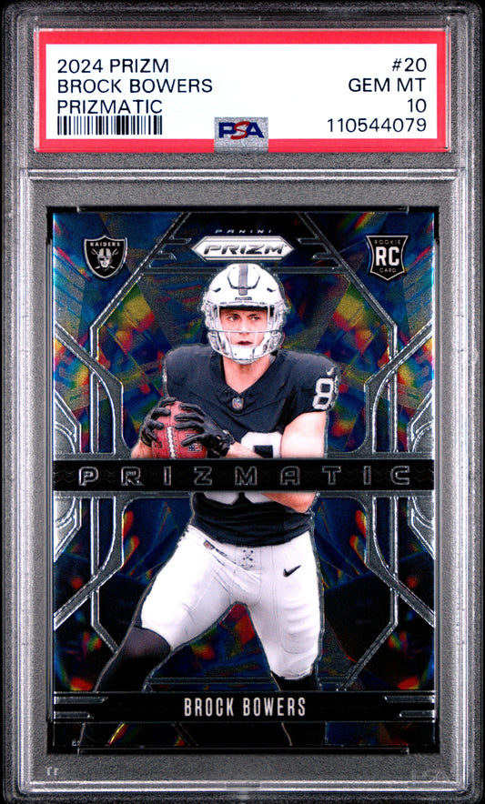 Graded 2024 Panini Prizm Brock Bowers #20 Prizmatic Rookie RC Football Card PSA 10 Gem Mint - Sport Cards