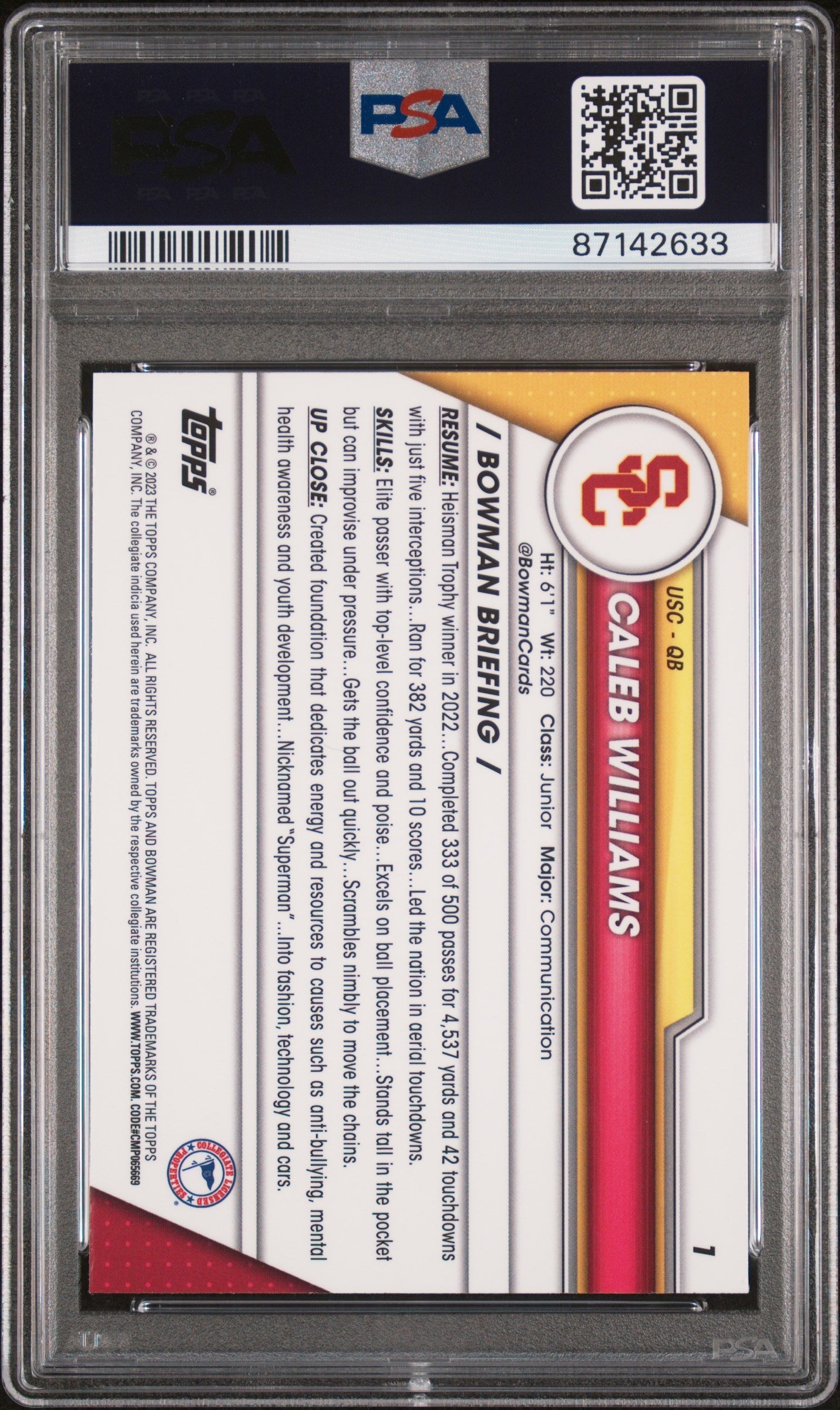 Graded 2023 Topps Bowman U Chrome Caleb Williams #1 Rookie RC Football Card PSA 10 Gem Mint