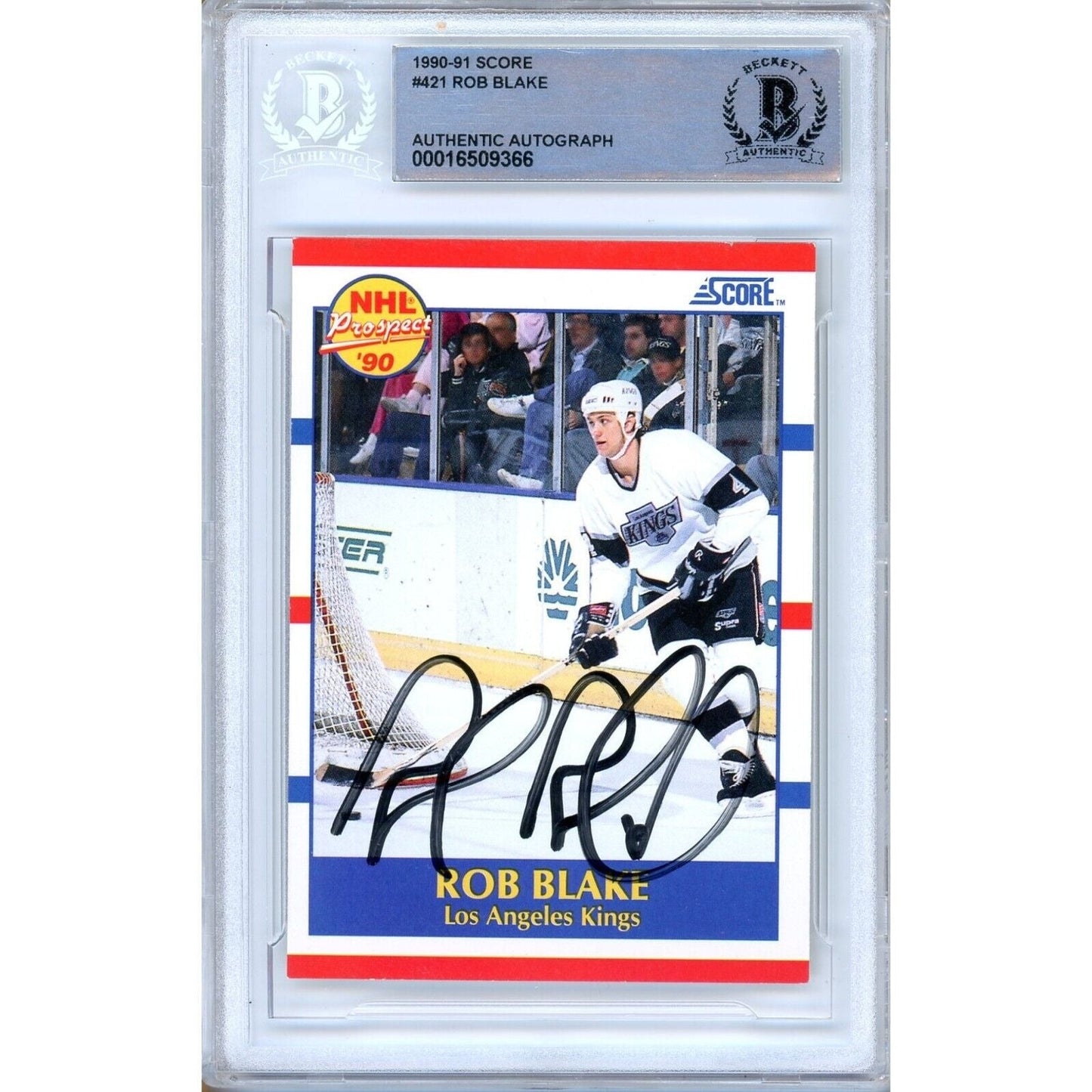 Rob Blake Los Angeles Kings Signed 1990-91 Score Hockey Card Beckett Authentic Auto Slab