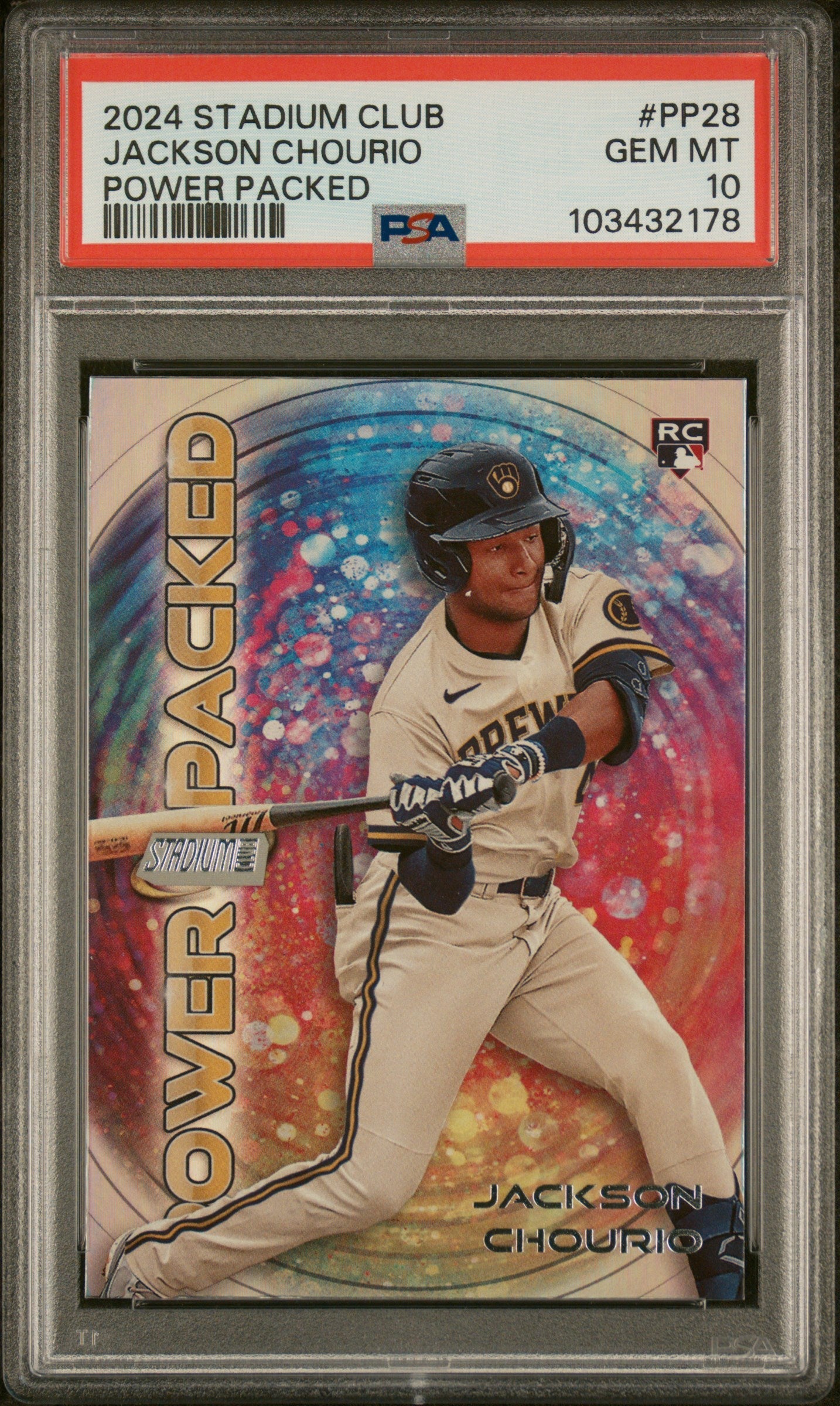 Graded 2024 Topps Stadium Club Jackson Chourio #PP28 Power Packed Rookie RC Baseball Card PSA 10 Gem Mint