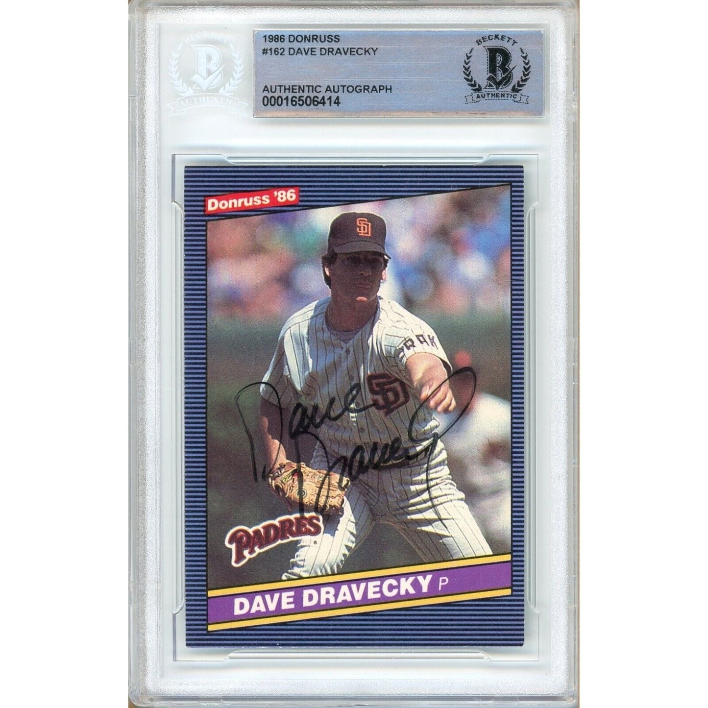1986 Donruss #162 — Dave Dravecky San Diego Padres Autographed Trading Card — Beckett Authentication